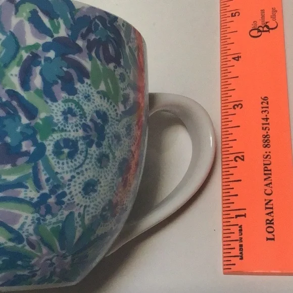 Lily Pulitzer Blue Purple Green Floral Gilt Gold Handle Large Tea Coffee Cup - Picture 7 of 10